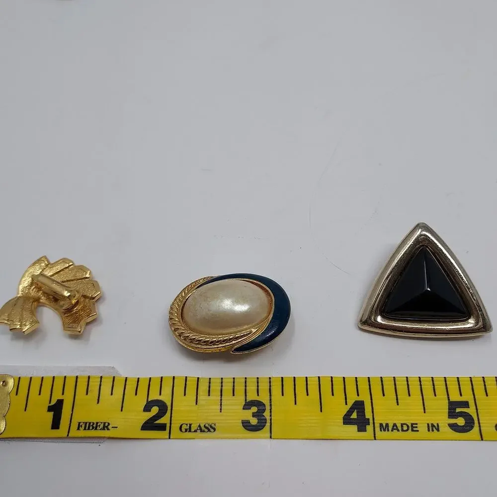 Vintage Clip On Earrings Lot 3 Pairs Enamel and Acrylic incl 1 Signed Richelieu